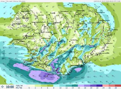 Hviður geta náð 30 metrum á sekúndu