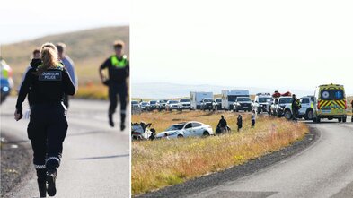 Bíl út af vegi á Hrútafjarðarhálsi og lögregla biðlar til fólks að sýna þolinmæði